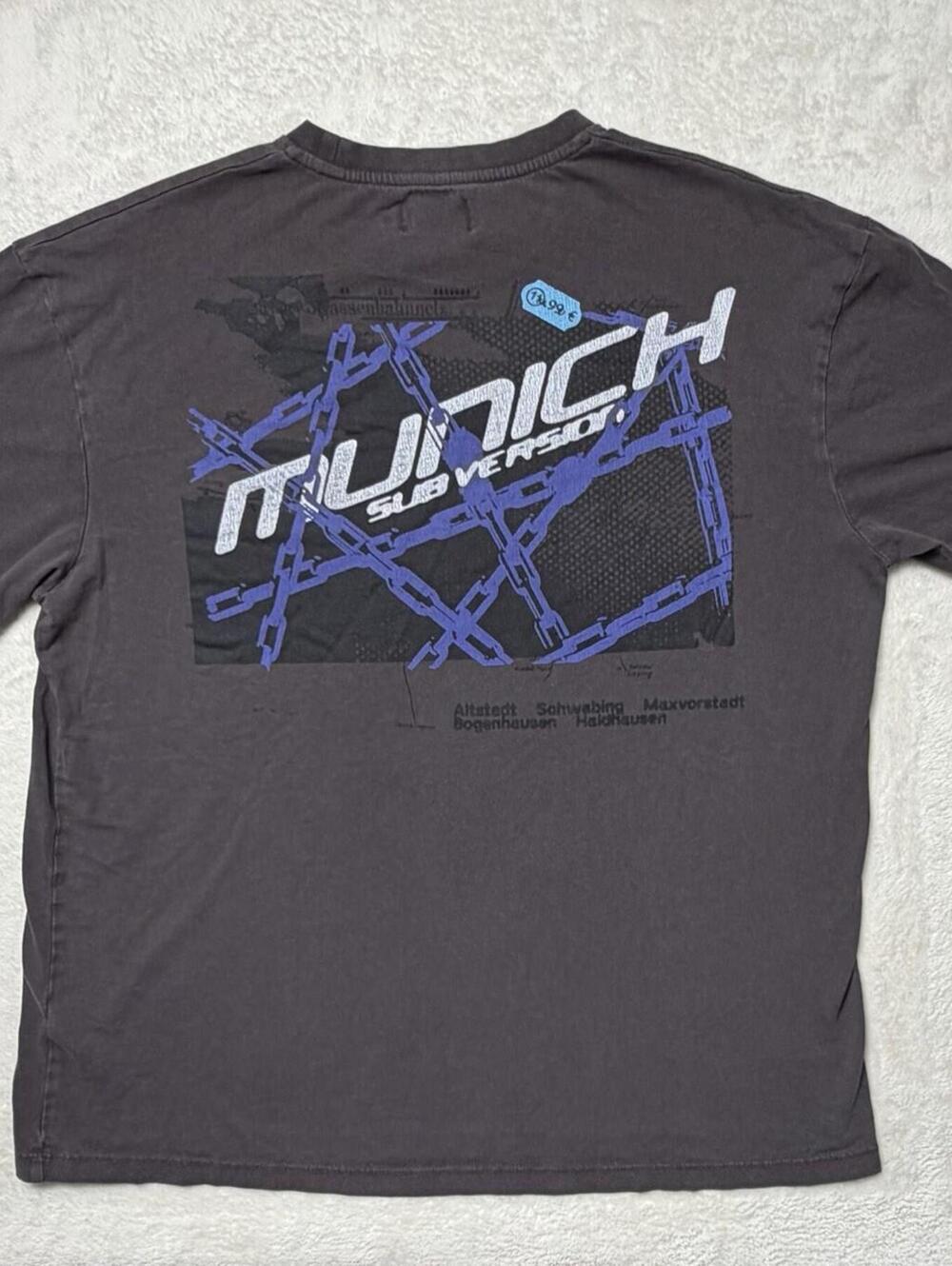 Topman Munich Subversion T-Shirt Men's Large Gray Graphic Crew Neck Tee